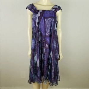 SHAMASK 100% silk purple geometry shift comfortable summer dress sz 1 USA sz 6-8